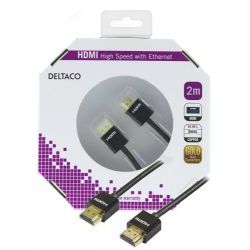 Deltaco Thin Hdmi Cable, Hdmi High Speed With Ethernet, 2m, Black - Ledning