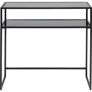 KARE DESIGN Loft konsolbord, m. 1 hylde - glas og sort stål (85x30)