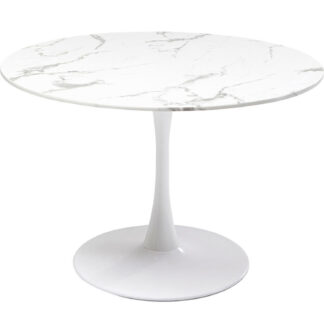 KARE DESIGN Veneto Marble White spisebord, rund - hvid mineralmarmor og hvid stål (Ø110)