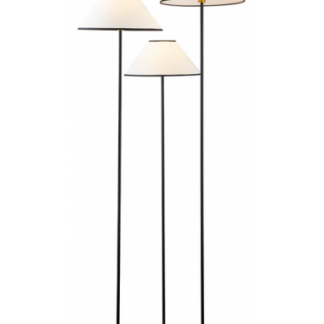 Langless gulvlampe i metal og linned H172,5 cm 3 x E14 - Sort/Hvid