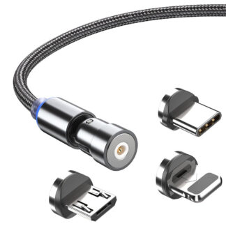 Magnetisk roterbart 3-i-1 USB-C/Lightning/MikroUSB opladerkabel - 2 m