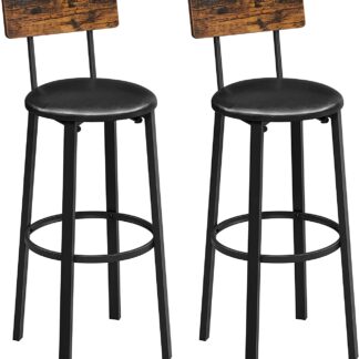 VASAGLE barstol, m. ryglæn og fodstøtte - rustik brun spånplade og sort PU/stål (sæt med 2)